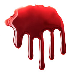 Dripping blood isolated on white background. Flowing bloody stains, splashes and drops