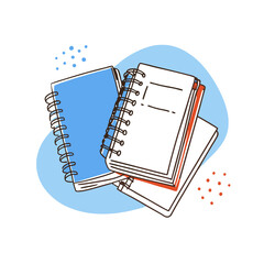 stack of spiral notebooks in different colors illustration on a colorful background