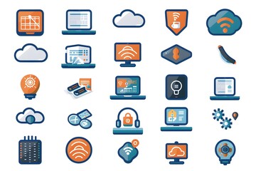 Poster - Collection of Modern Technology Icons Representing Cloud Computing and Connectivity