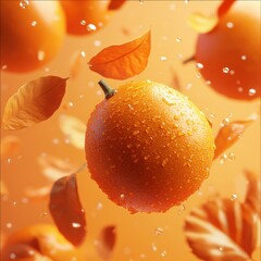 Wall Mural - Orange with Water Drops Falling