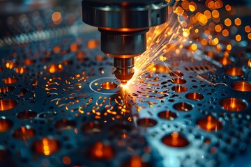 Wall Mural - Precision Laser Cutting in Action: Sparks Fly as Metal is Shaped