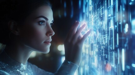 Poster - Woman Interacting with Digital Interface, Futuristic Technology