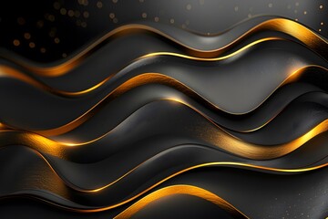 Wall Mural - Elegant Waves of Gold and Black: A Stunning Abstract Design