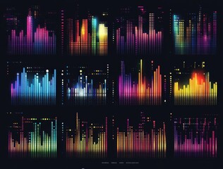Poster - set of colorful music equalizer waveforms in a vibrant digital display for audio visualization and sound design