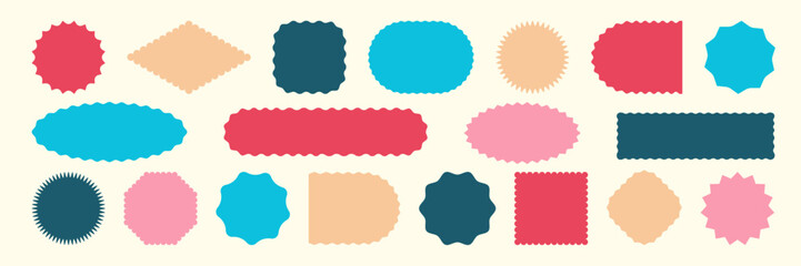Poster - Various wavy zigzag edge Geometric frames. Empty Scalloped shapes icon. Rectangle Ellipse Circle Text Box. Simple Modern blank Tag Label Stamp mark Badge element for design
