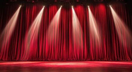 Wall Mural - Red stage curtains with spotlights.