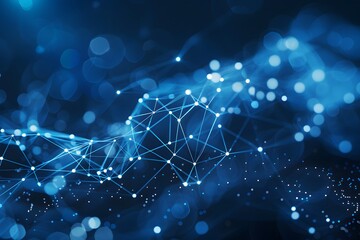 Poster - Abstract Blue Network Visualization with Glowing Dots and Lines
