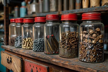 Wall Mural - Organized Collection of Hardware in Glass Jars