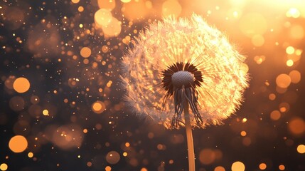 Wall Mural - Dandelion Seed Head with Golden Bokeh