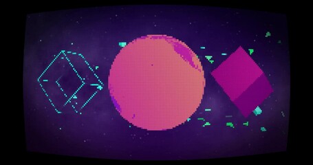 Poster - Animation of globe and cubes moving over black background