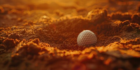 Poster - Miniature golf ball sinking into hole in close up shot