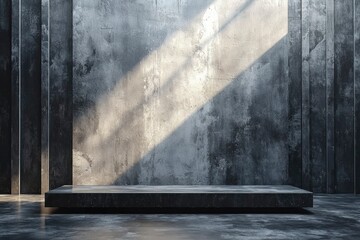 Wall Mural - Black Concrete Platform Against a Gray Concrete Wall with Sunlight