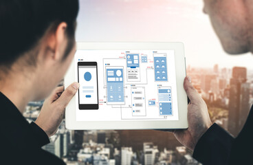 UX UI design process for modish mobile application and website . Creative prototype of wireframe for professional app developer .