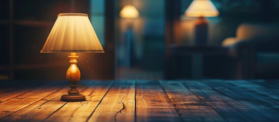 Wall Mural - glowing lamp on a wooden table concept ideas x000d x000d