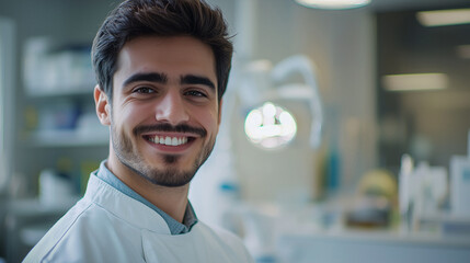 Wall Mural - dentist Dentist young man smiling in his office Generative AI