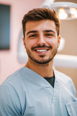 Wall Mural - dentist Dentist young man smiling in his office Generative AI