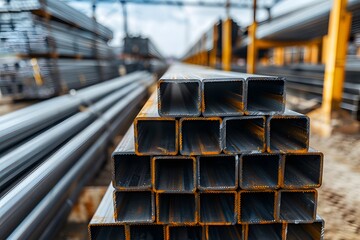 Wall Mural - Stacked Steel Tubes in a Warehouse Setting