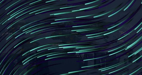 Poster - animation of glowing light trails moving over black background