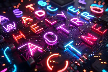 Poster - vibrant neon circuit board with illuminated letters