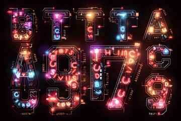Poster - Vibrant Neon Typography with Numbers and Letters in a Futuristic Design
