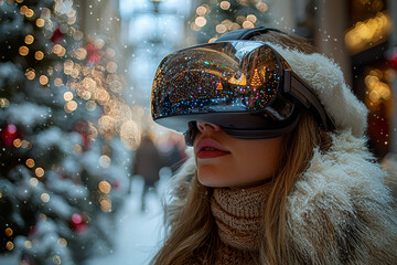 Poster - a high-tech christmas eve party where guests use augmented reality glasses to interact with virtual 
