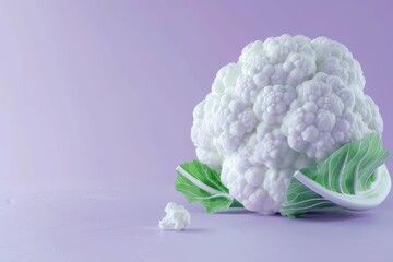 Wall Mural - Fresh and vibrant cauliflower on a soft purple background, showcasing its unique texture and natural beauty.