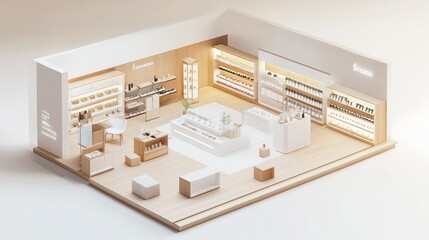 Sticker - Isometric View of a Minimalist Retail Store Interior