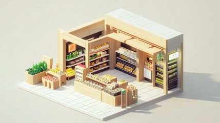 Wall Mural - Miniature Wooden Model of a Small Grocery Store