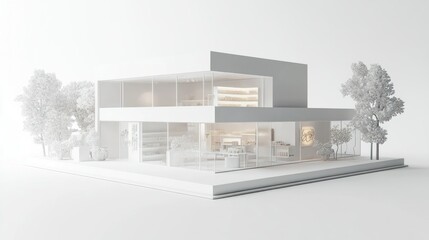 Canvas Print - White Architectural Model of a Modern Store with Trees