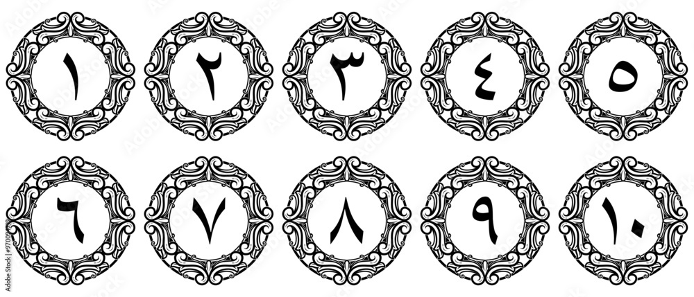 Arabic numerals with premium border decoration. illustration vector ...
