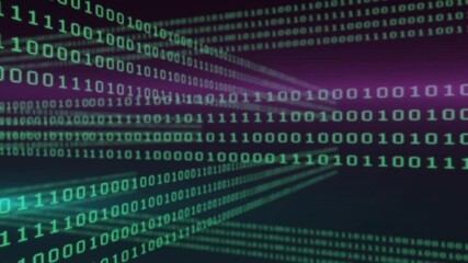 Poster - animation of binary coding and glowing light trails moving over black background
