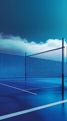 Empty Volleyball Court Under Cloudy Blue Sky