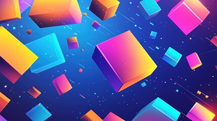 Poster - Abstract 3D Geometric Shapes in a Vibrant Blue Space