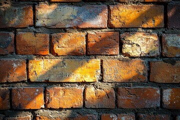 Sun-Drenched Brick Wall with Uneven Mortar