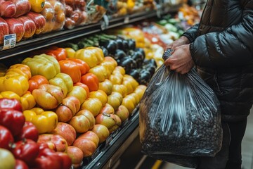 Wall Mural - Choosing Reusable Shopping Bags Over Plastics: A Key to Reducing Waste and Supporting Sustainabili