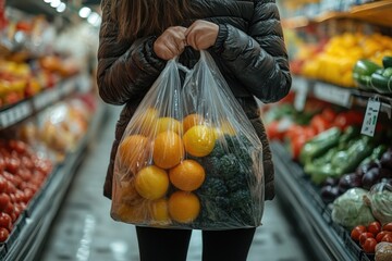 Wall Mural - Choosing Reusable Shopping Bags Over Plastics: A Key to Reducing Waste and Supporting Sustainabili