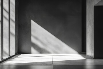 Poster - Minimalist Concrete Room with Sunlight and Shadows