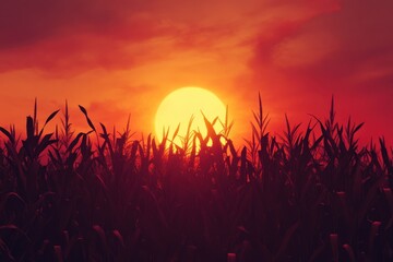 Wall Mural - Sunset over a cornfield