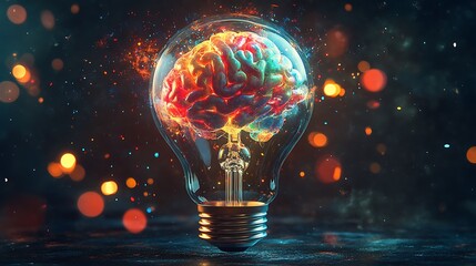 Canvas Print - Colorful brain inside a light bulb. Concept of creativity, inspiration, idea, innovation, and intelligence