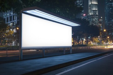 Wall Mural - White road billboard in KL with cityscape at night Street poster mock up 3D rendering for marketing communication