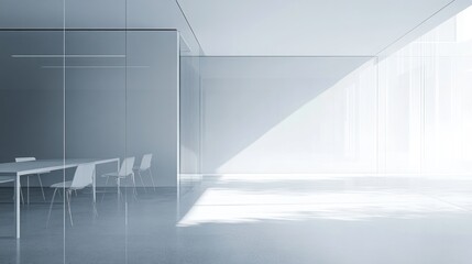 Poster - Minimalist Office Interior with Glass Walls and White Furniture