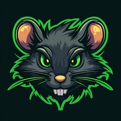 Wall Mural - Green Eyed Black Rat Mascot Logo Illustration