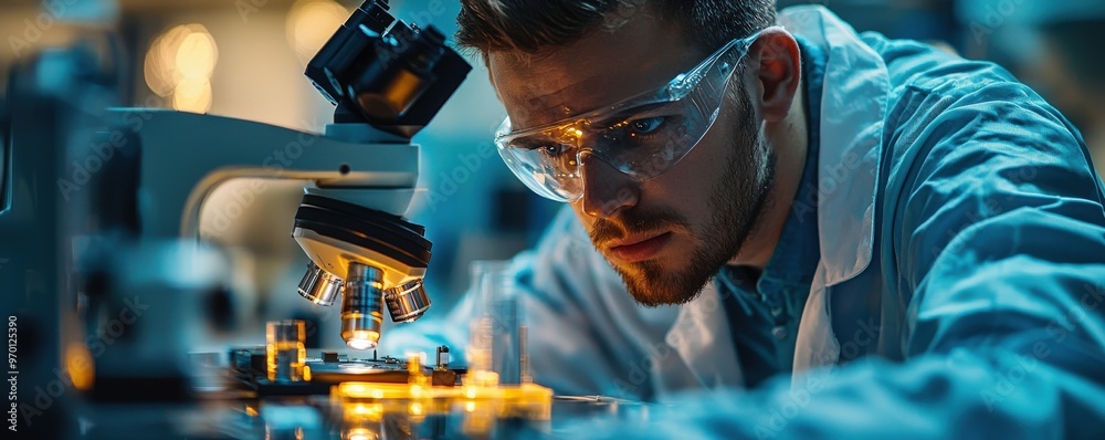 Inspection Using Microscope Picture Technician using a digital microscope to check for imperfections in a ...
