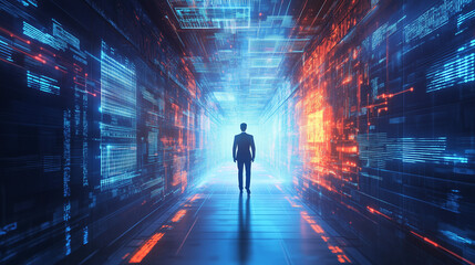 concept of businessman and digital information