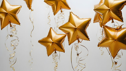 A cluster of gold star-shaped balloons on a white background: a symbol of celebration generative ai
