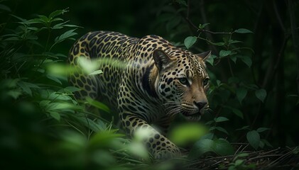 Wall Mural - portrait of a leopard in the jungle..