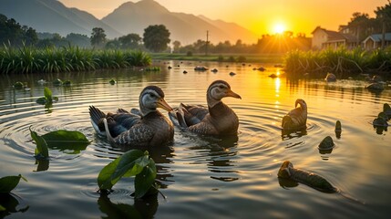 Wall Mural - ducks on the lake..