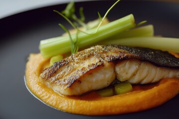 Poster - Sea bass with chestnut puree and celery toasted