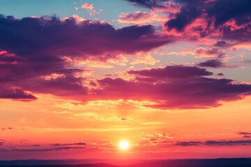 Aufkleber - A colorful sunset spectacle with a dramatic sky filled with clouds amidst a twilight setting, capturing the essence of a serene yet lively late evening atmosphere.