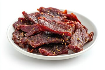 Wall Mural - Spicy beef jerky on a white plate